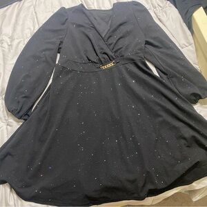 SHEIN Black Long Sleeve Dress with Gold Detail